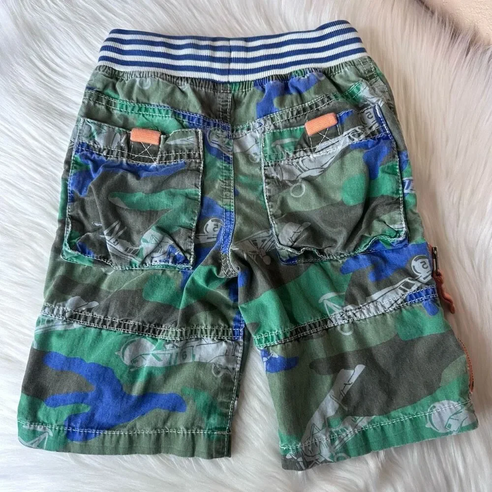 Mini Boden Green & Blue Plane Camo Shorts Size 3
